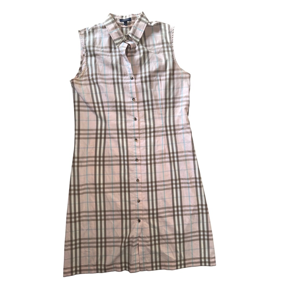 Burberry London Pink Plaid Sleeveless Shirt Dress Nova Check Cotton Italy